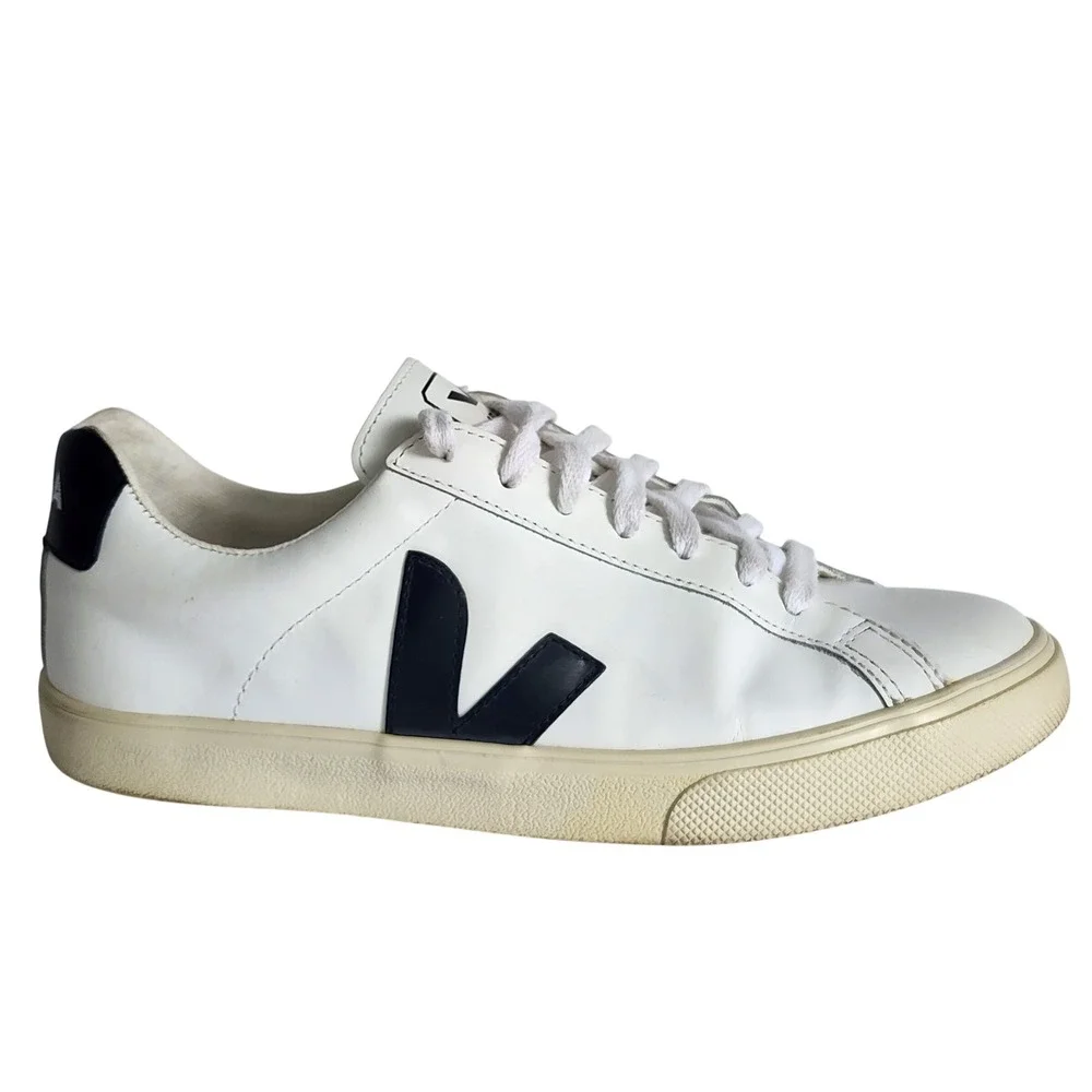 Veja Campo Leather Sneakers White Black Low Top Trainers EU 38 US 7